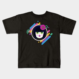 Yayoi Kusama Dollface GeoFrame/Black Hair Kids T-Shirt